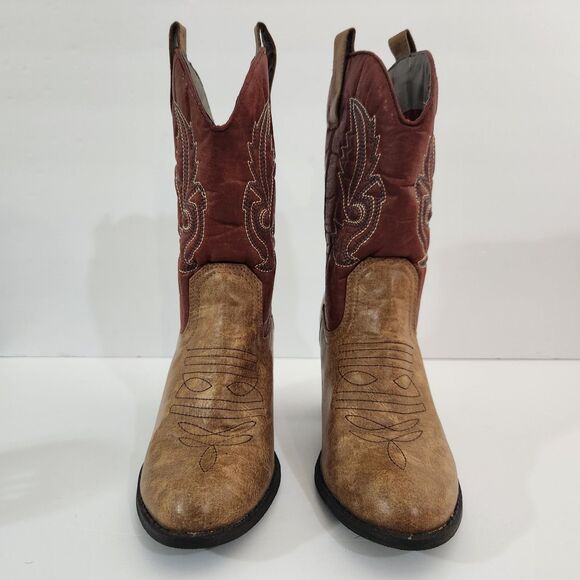 Brown and Burgundy Heeled Boots - Picture 4 of 11